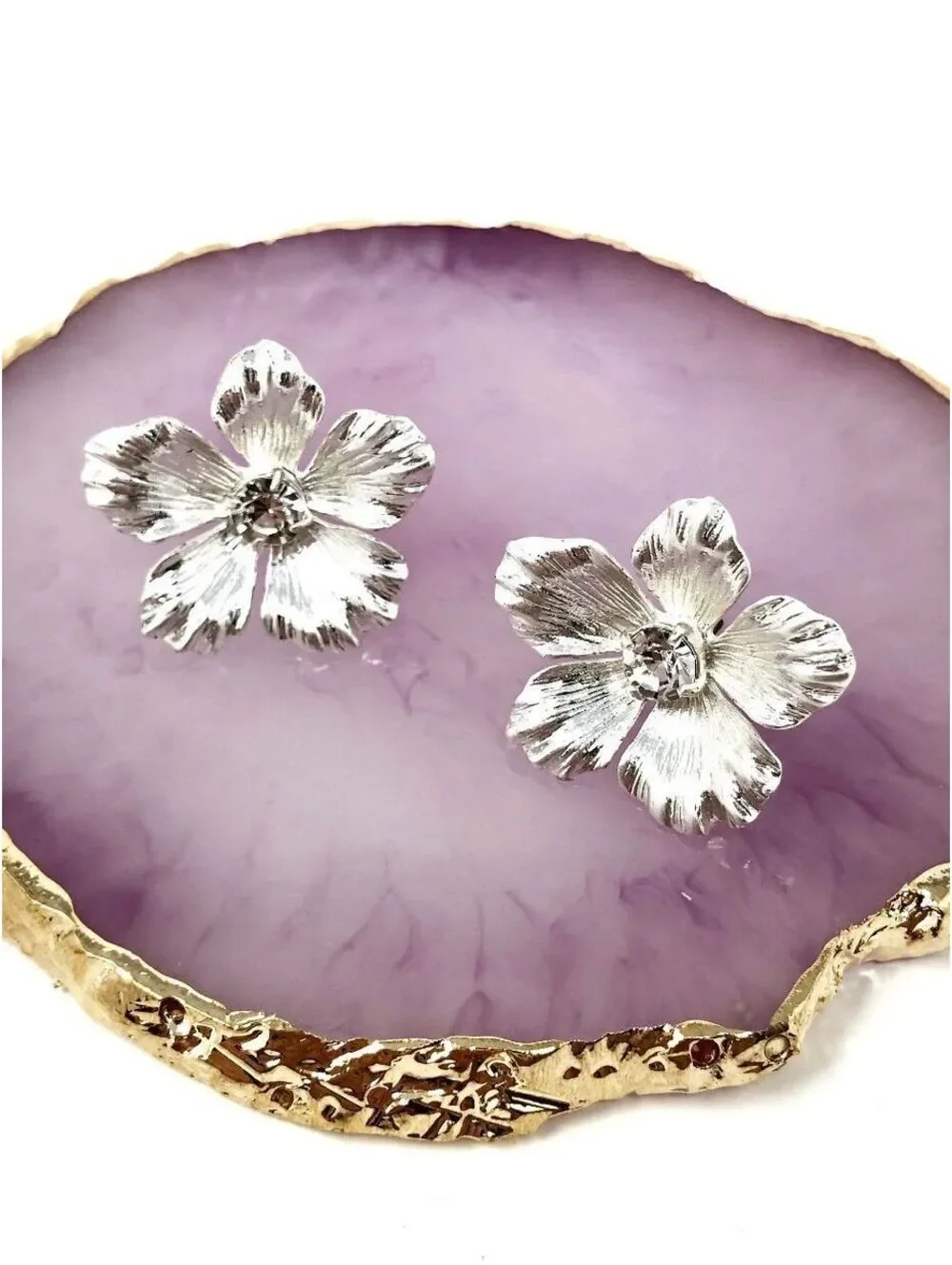 J.Crew Pansy Flower Stud Earrings Silver